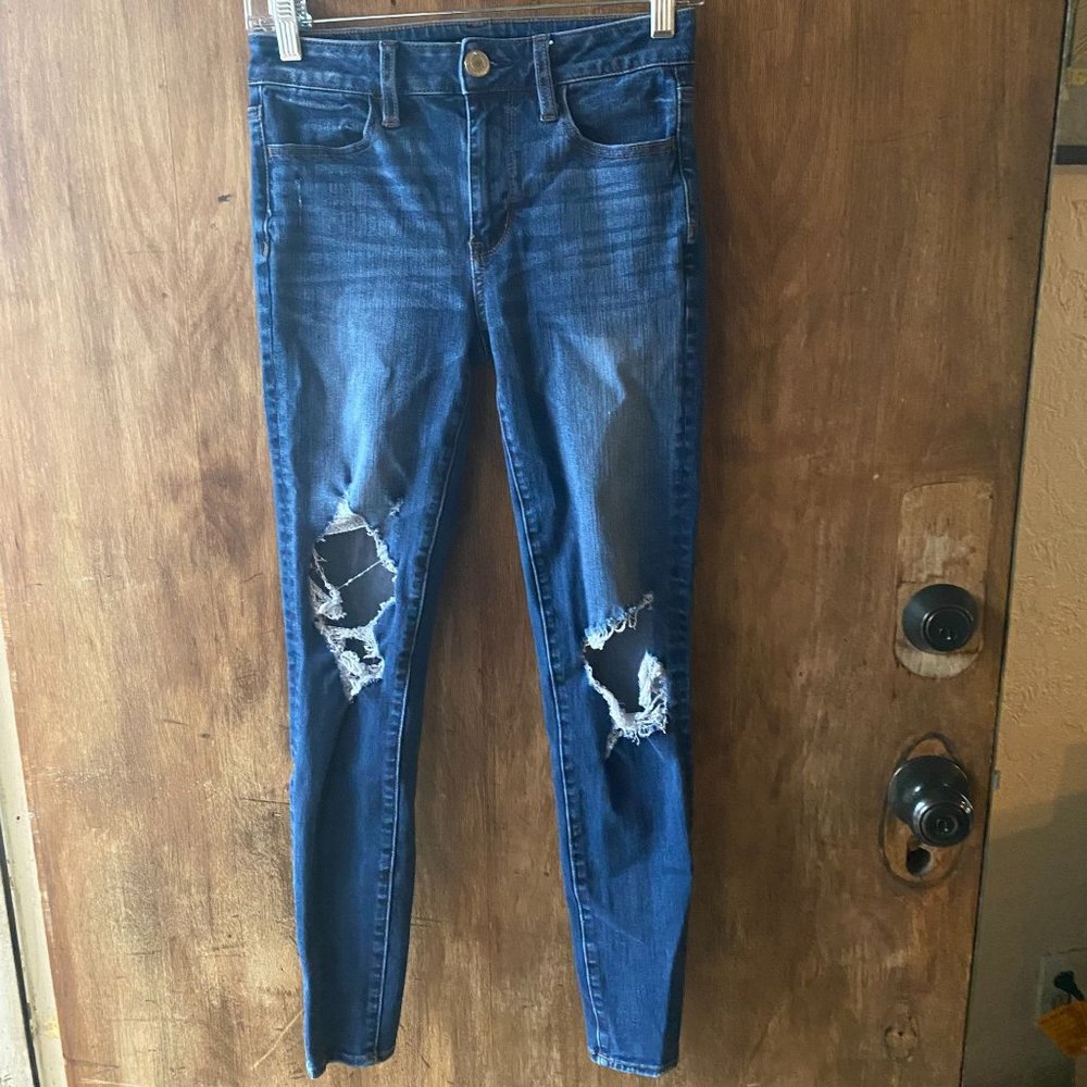 AMERICAN EAGLE 360 NE(X)T LEVEL STRETCH Hi-Rise JEGGING 2R Distressed